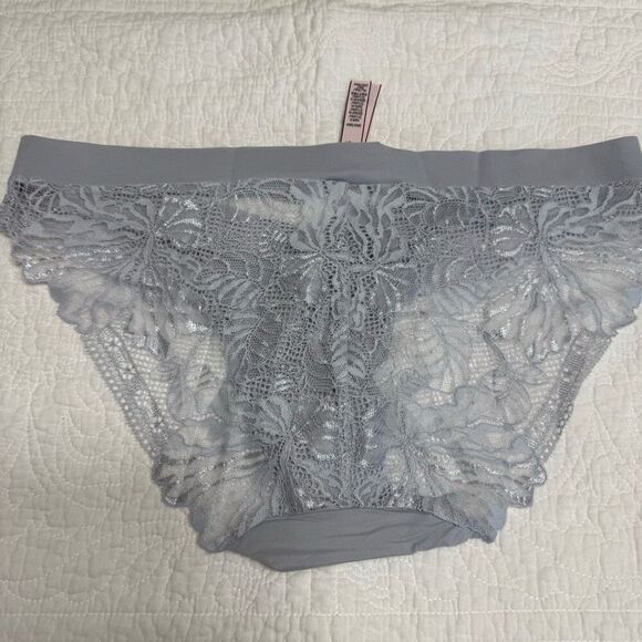 NWT (XL) Victoria’s Secret Luxe Bikini Panty - Light Blue with Sheer Lace Back - Picture 11 of 11